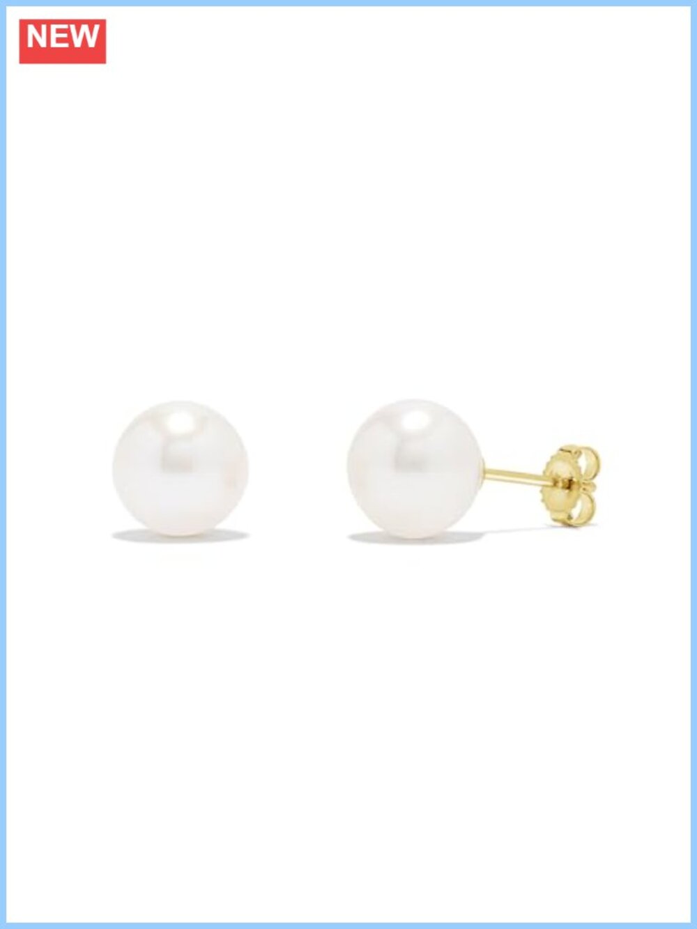 Freshwater Cultured Pearl Stud Earrings Solid 14K Yellow Gold 10-11mm